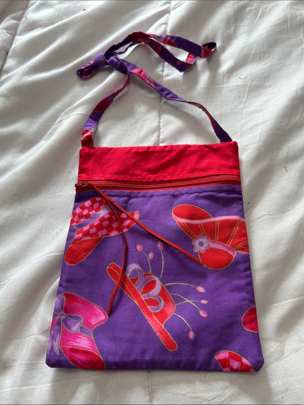 Handmade Purple and Red Patterned Crossbody Bag New